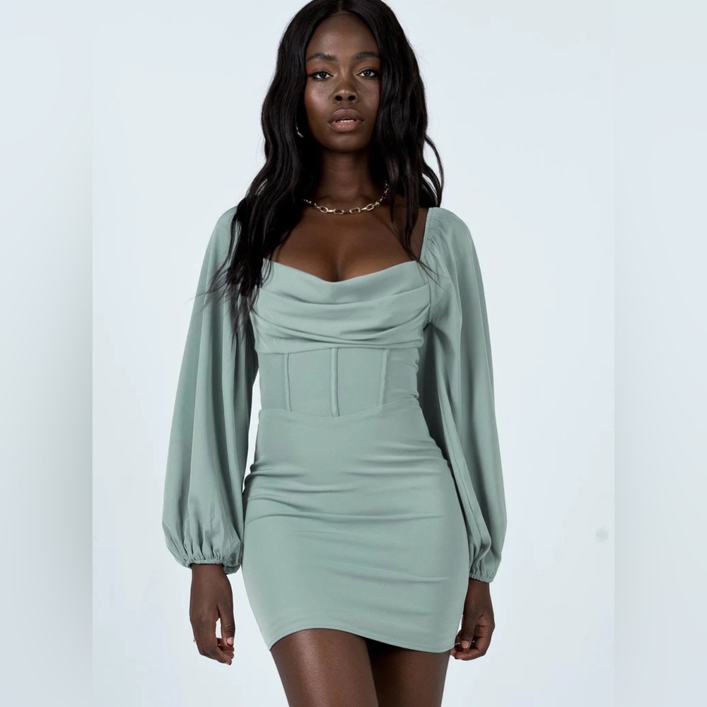 NWOT Lillie Long Sleeve Dress sage PRINCESS POLLY